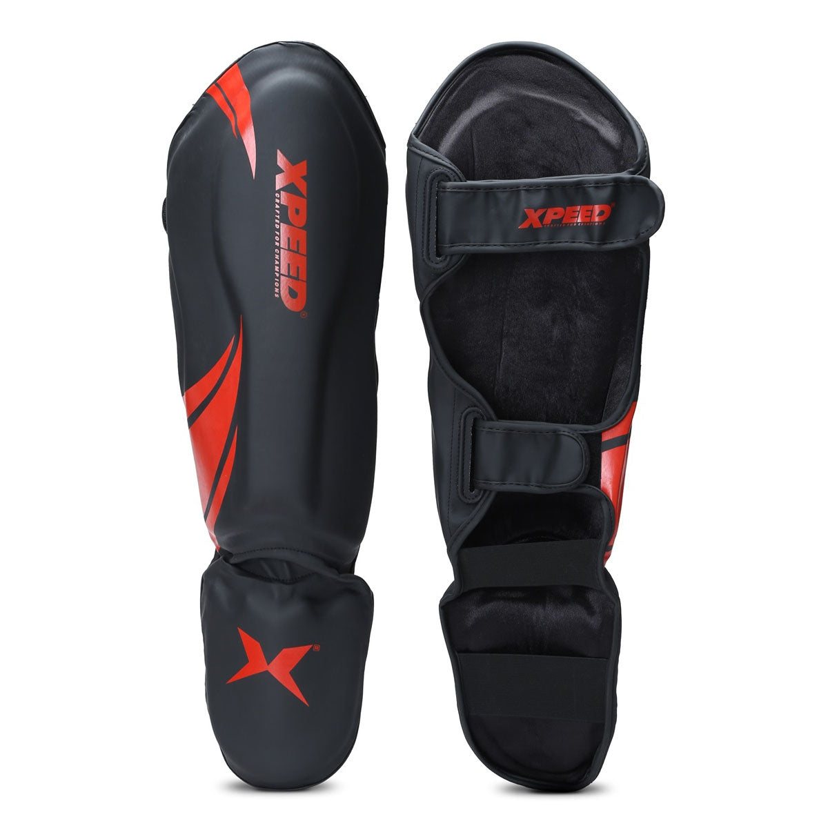 Red Xpeed XP1806 Shin Pad for MMA and martial arts, featuring durable premium PU material and protective design.