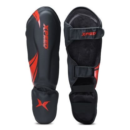 Red Xpeed XP1806 Shin Pad for MMA and martial arts, featuring durable premium PU material and protective design.