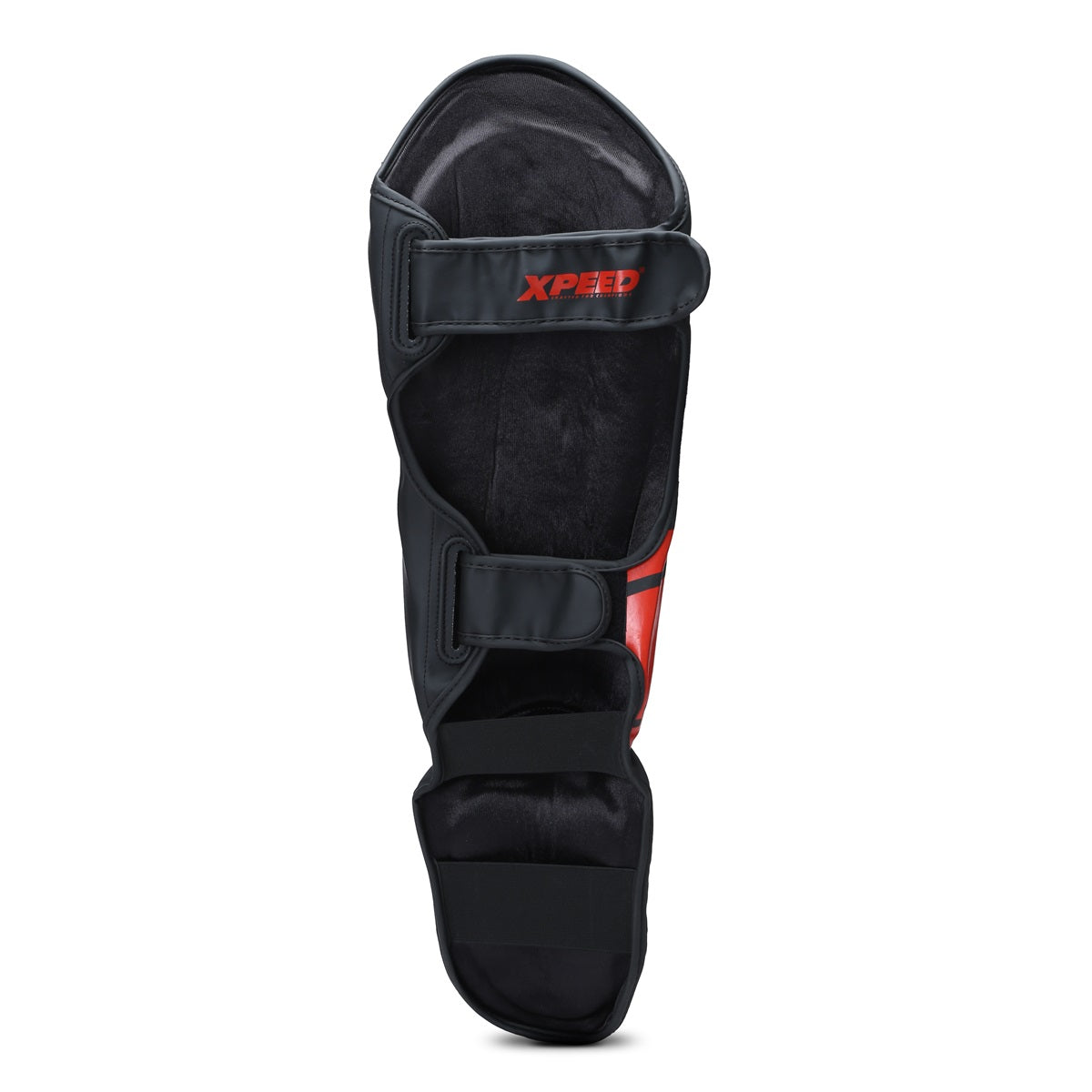 Red Xpeed XP1806 MMA shin pad with premium PU material, designed for martial arts and combat sports protection.