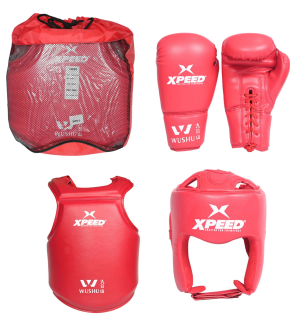 Xpeed XP2105 Wushu kit including boxing gloves, headguard, and chest guard set for martial arts training.