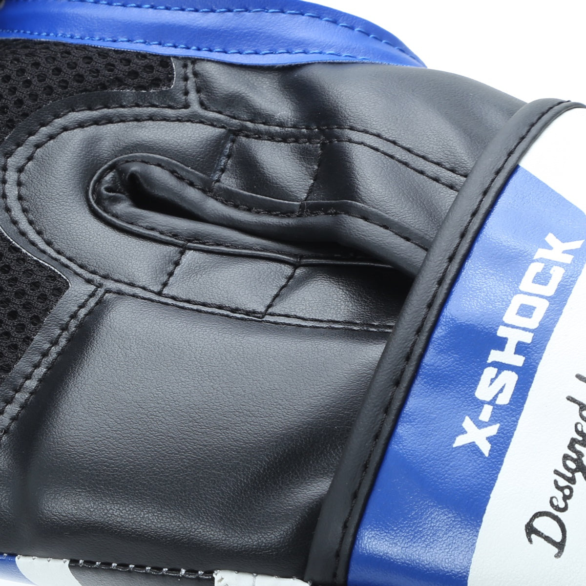 Blue XPEED XP2473 X-Shock boxing glove with padded wrist support and durable leather exterior for training or sparring.