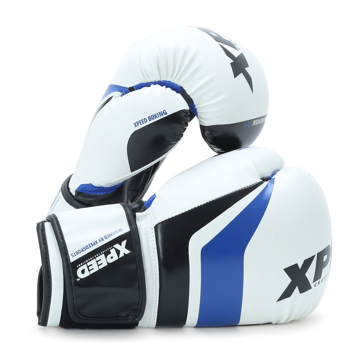 Blue XPEED XP2473 X-Shock boxing glove with padded wrist support and adjustable strap for training or competition.
