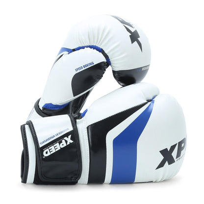 Blue XPEED XP2473 X-Shock boxing glove with padded wrist support and adjustable strap for training or competition.