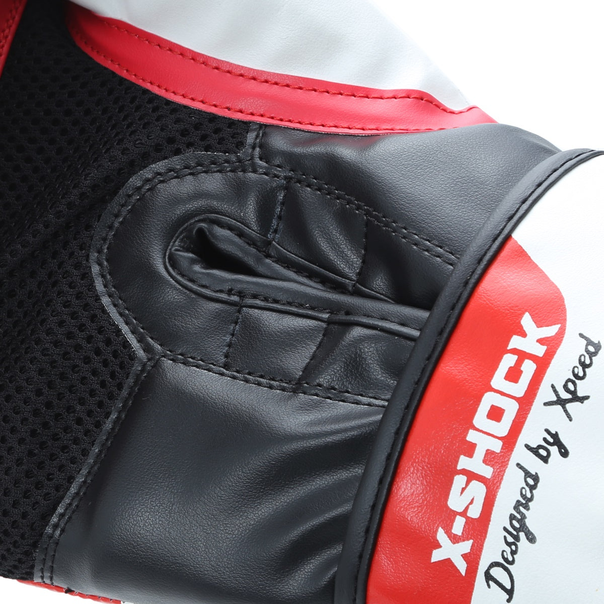 Red XPEED XP2473 X-Shock boxing glove with padded wrist support and adjustable strap for training and sparring.