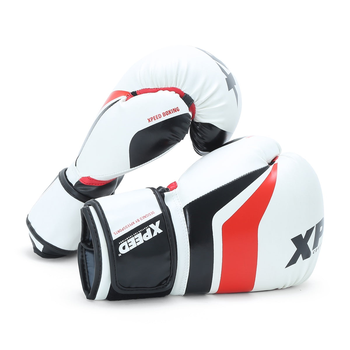 Red XPEED XP2473 X-Shock boxing glove with padded wrist strap and breathable design for training and sparring.