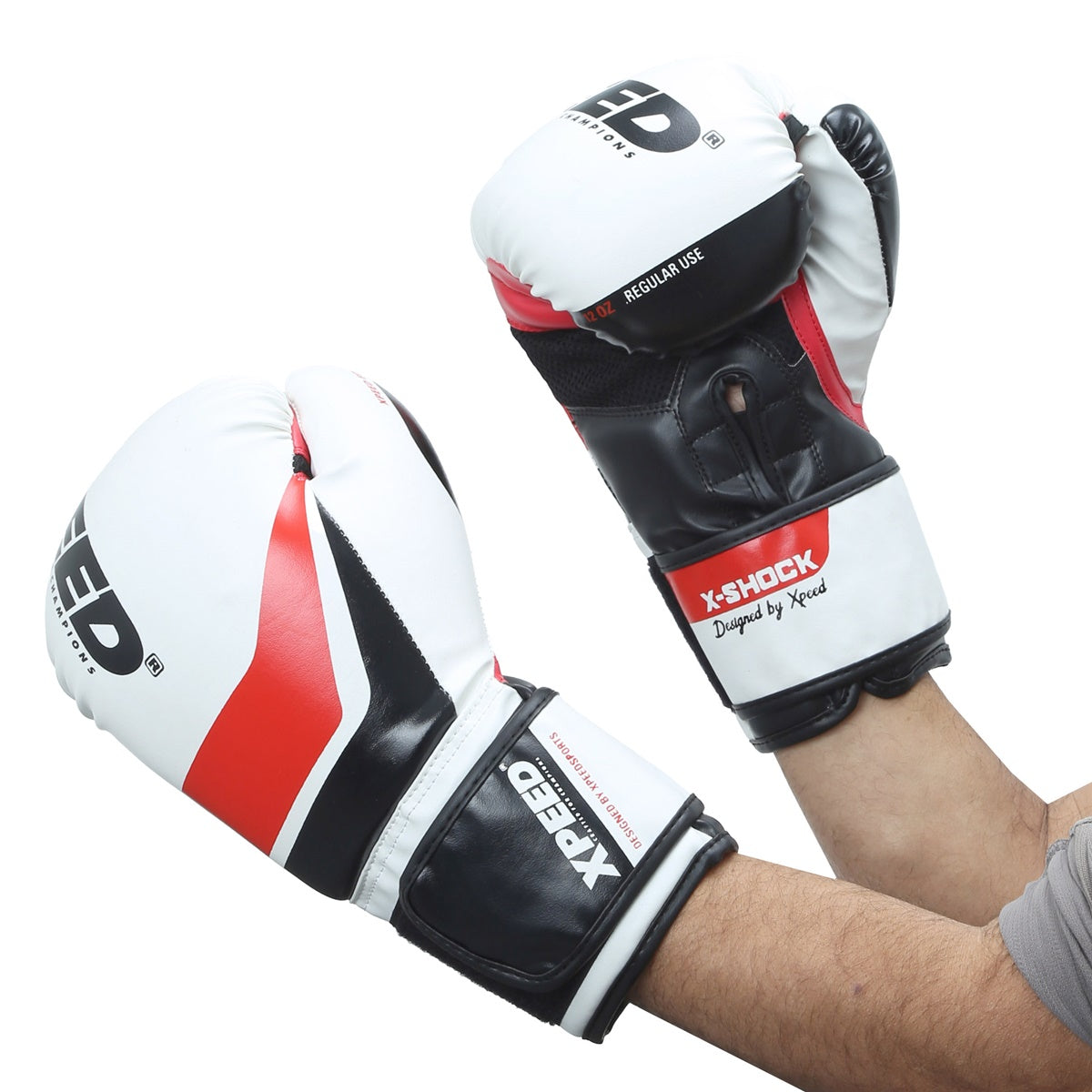 Red XPEED XP2473 X-Shock boxing glove with padded wrist support and ventilation for training and sparring.