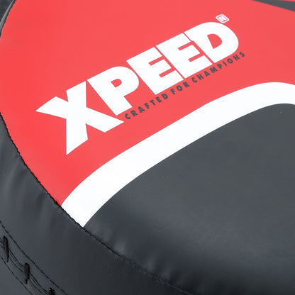 Xpeed XP2490 Fighter round pad for punch and kick training, heavy-duty large diameter shield used in martial arts practice.
