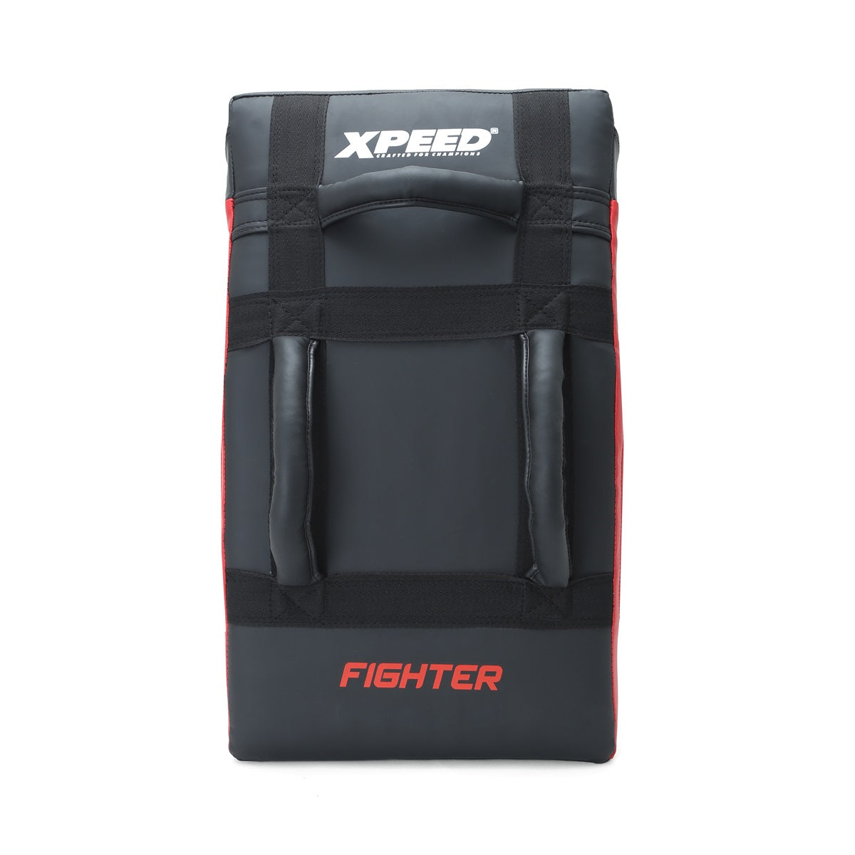 Xpeed XP2491 Fighter Strike Shield, professional curved kick and punch shield for martial arts training, black with padded surface.