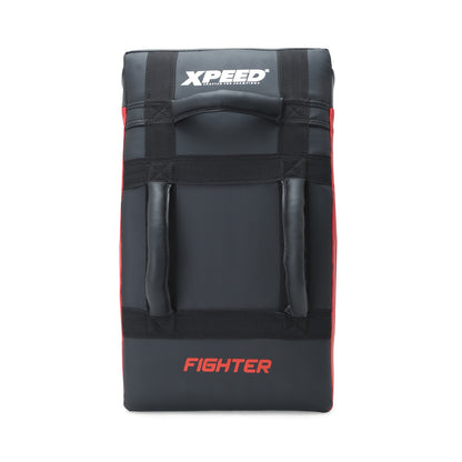 Xpeed XP2491 Fighter Strike Shield, professional curved kick and punch shield for martial arts training, black with padded surface.