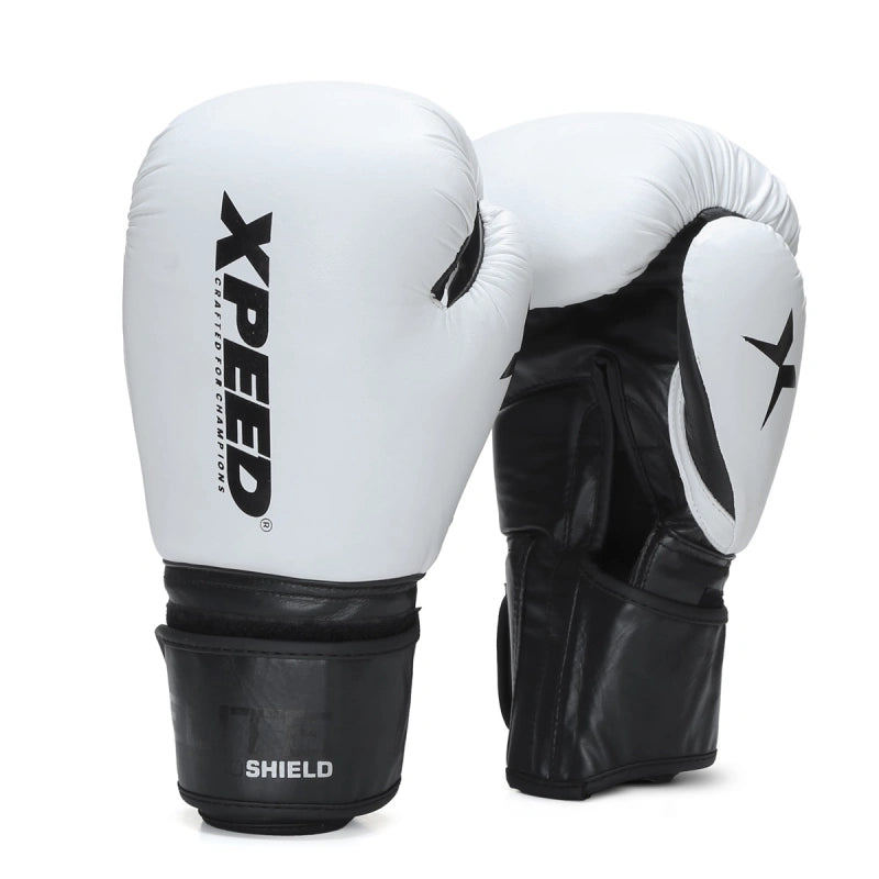 Xpeed XP2804 Elite professional boxing gloves with padded wrist support and sleek black design, designed for optimal boxing performance.