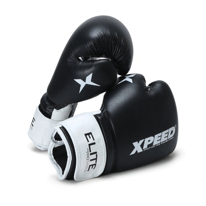 Xpeed XP2805 Elite professional boxing gloves in black with padded wrist support and sleek design for optimal performance.
