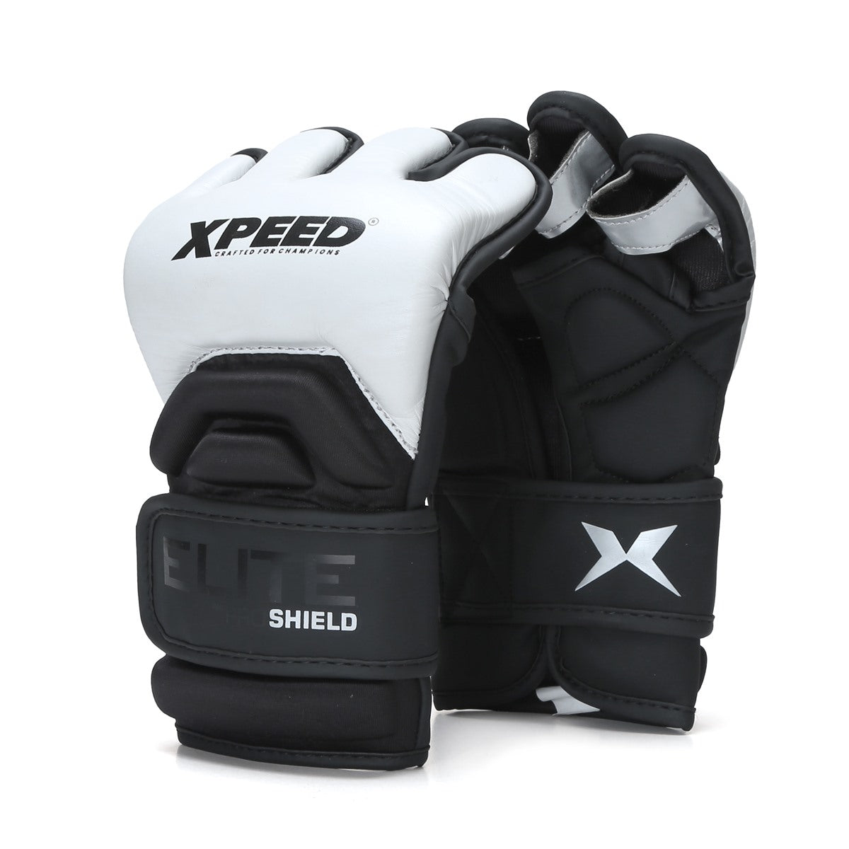 Xpeed Elite MMA glove XP2807 for sparring and training, black and red design with padded wrist support.