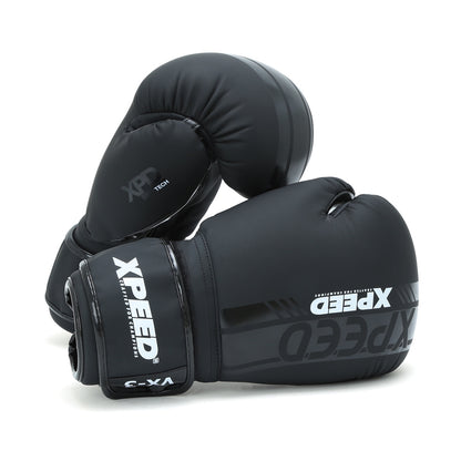 Black Xpeed XP3051 Matt PU boxing gloves for professional training and sparring, featuring durable padding and secure wrist straps.