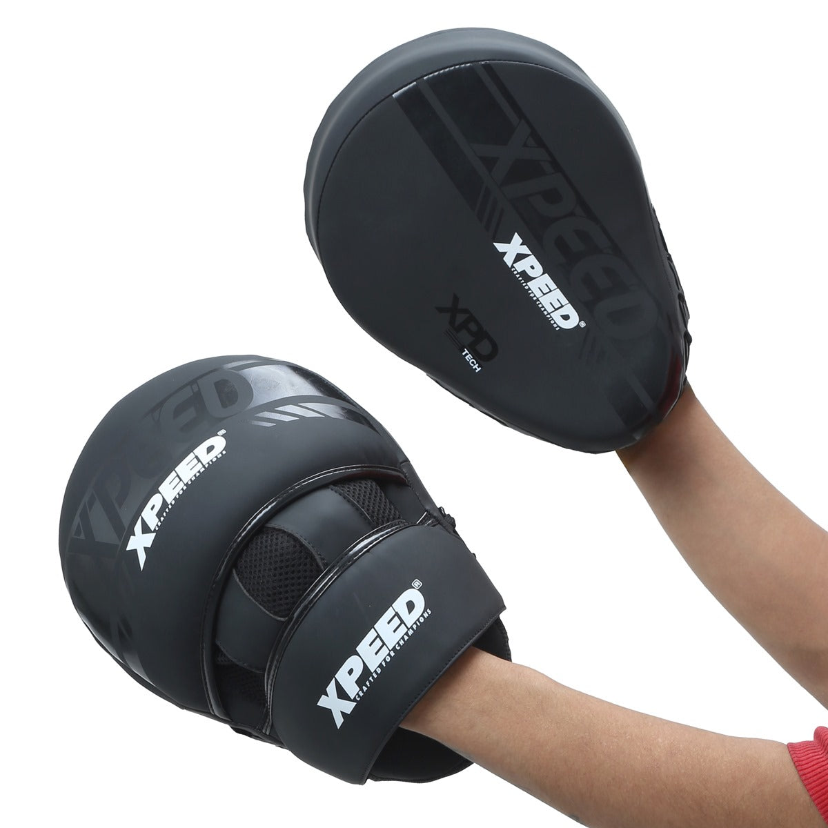 Xpeed Matt PU Focus Pad for boxing training, professional punch mitts with padded surface and adjustable straps.