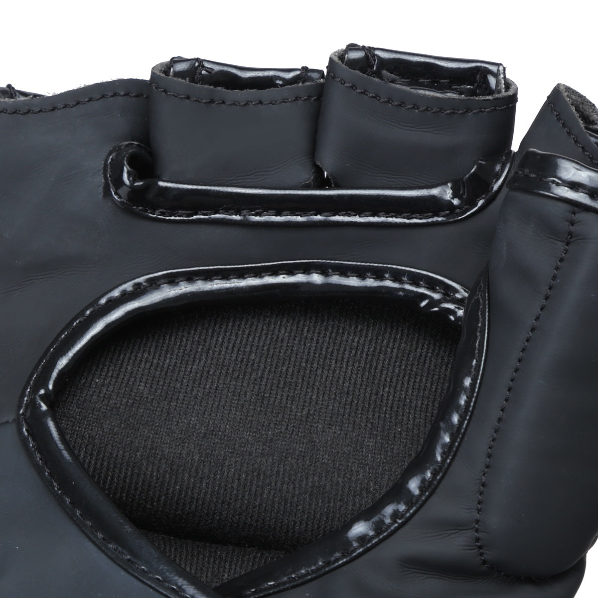 Black Xpeed XP3054 Matt PU MMA glove with cut finger design, featuring a sleek matte finish and padded hand protection.