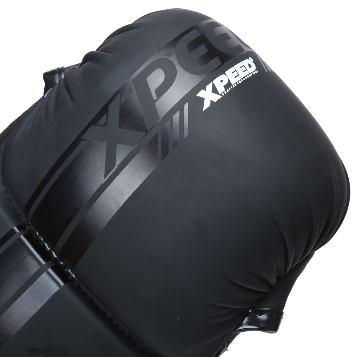 Black Xpeed XP3056 MMA sparring glove with matte finish, padded design, and adjustable strap for secure fit.