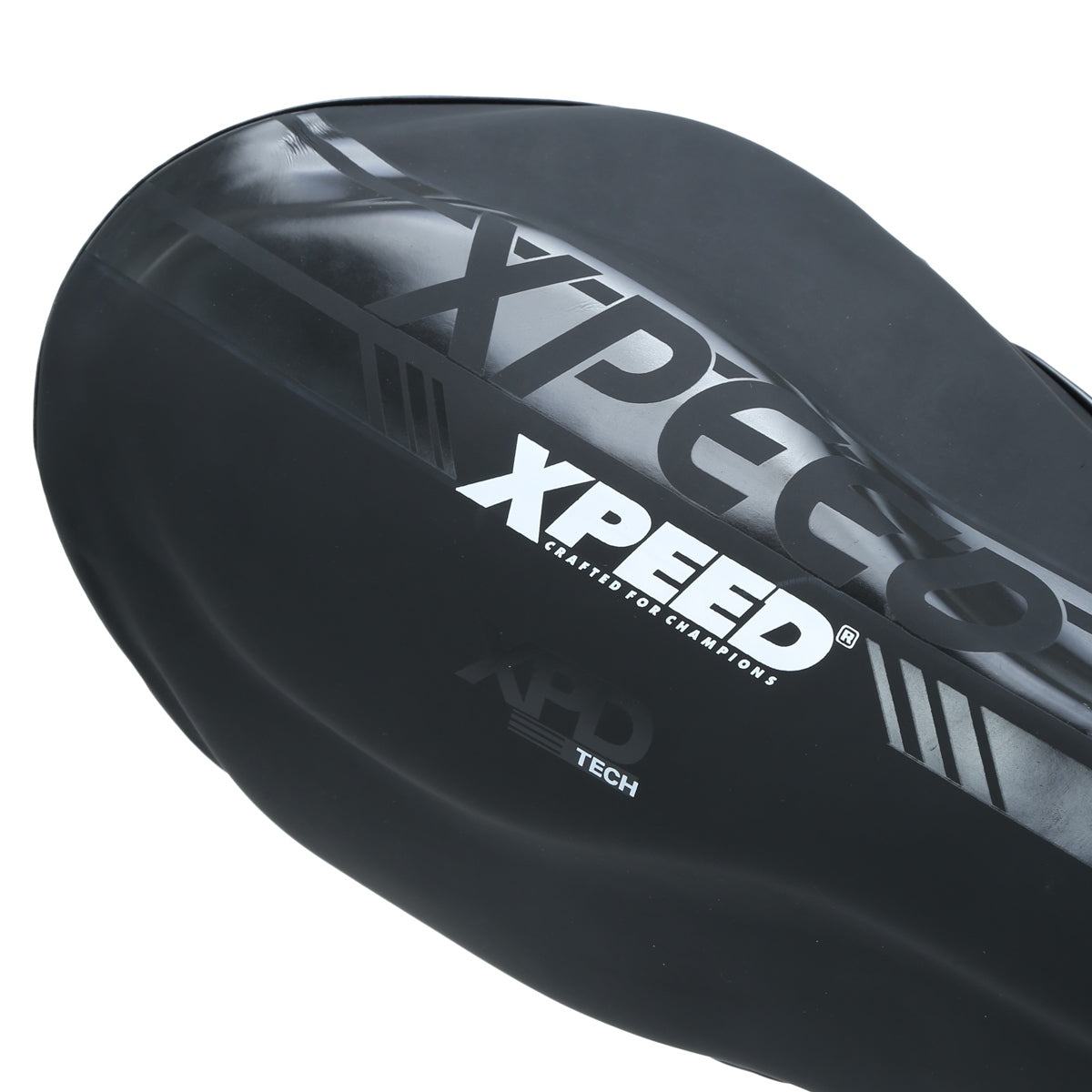 Black matte Xpeed XP3059 Xpeed stand-up shinguard showing padded protective design and adjustable straps for secure fit.