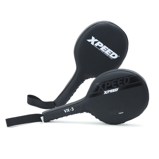 Black matte Xpeed XP3061 target pad for martial arts training, shown as a pair with textured surface and padded design.