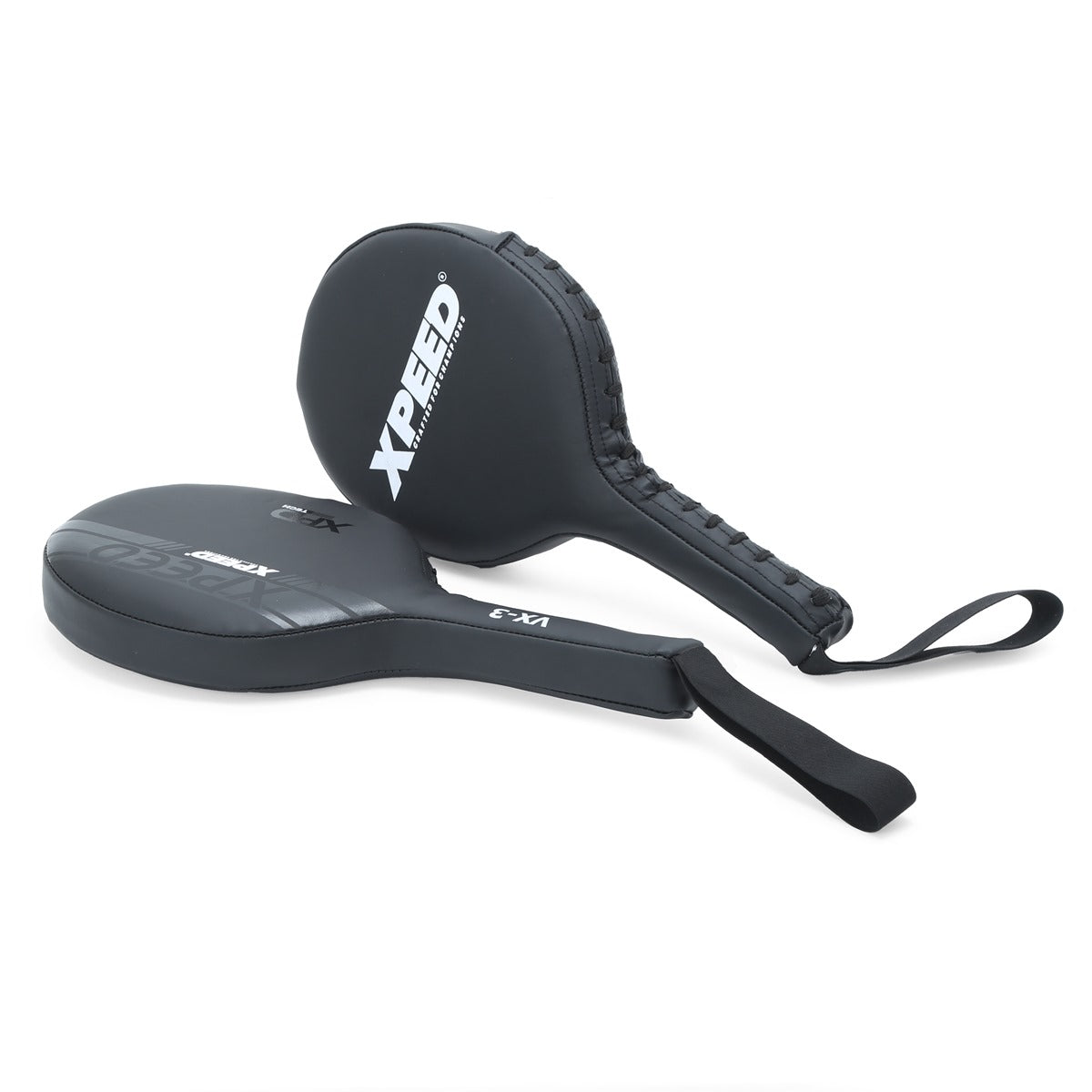 Black matte Xpeed XP3061 target pad for martial arts training, shown in pair with textured surface and padded protection.