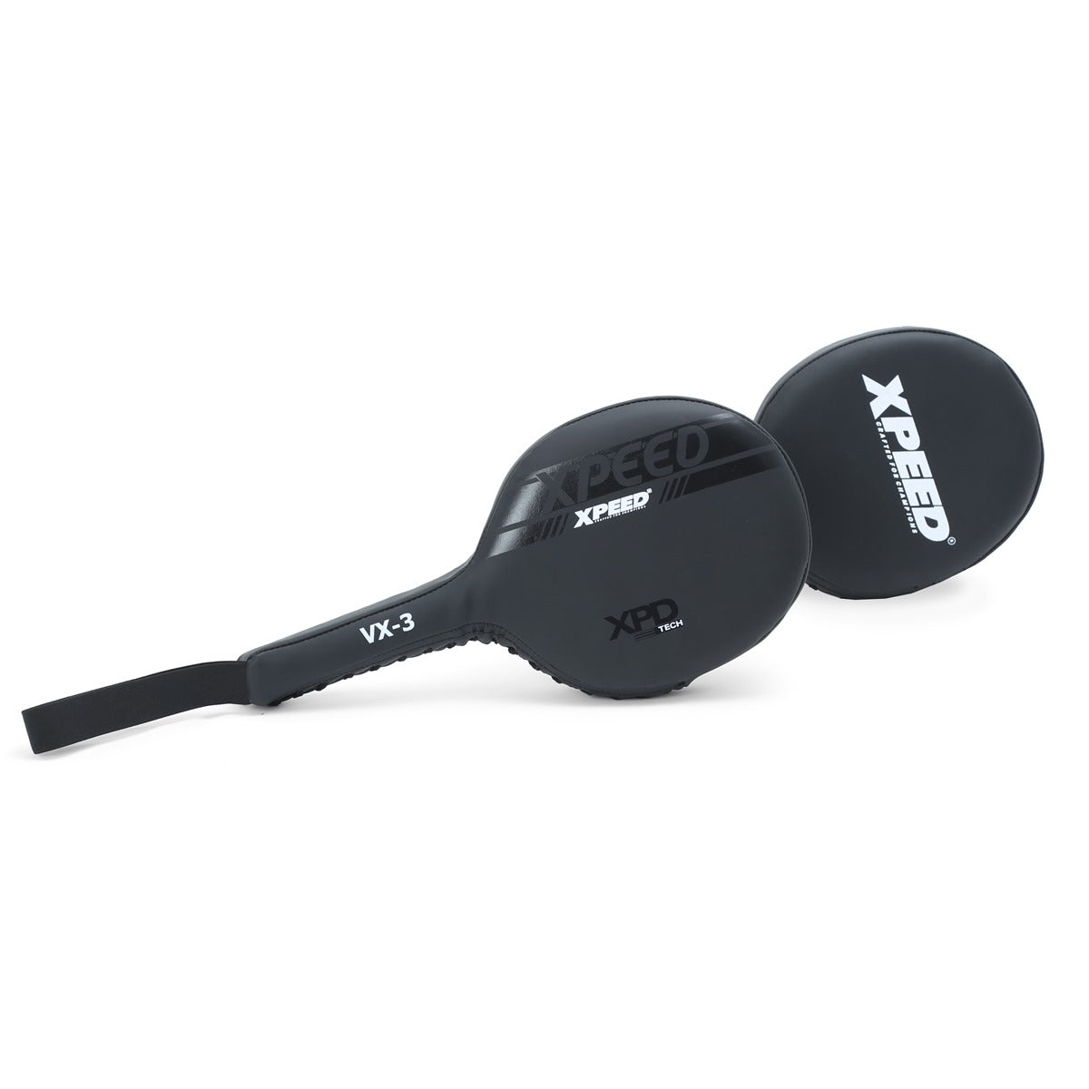 Black matte Xpeed XP3061 target pad pair, designed for martial arts training, with a durable, padded surface for impact absorption.