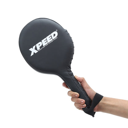 Black Xpeed XP3061 target pad pair featuring durable padding and adjustable straps for martial arts training.