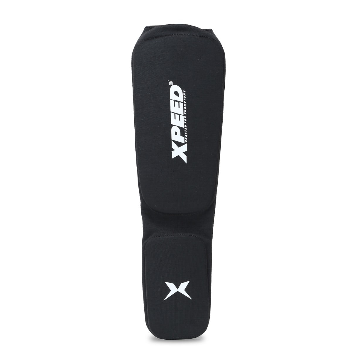 XPEED XP3066 fabric shin guards for martial arts and MMA, showing padded compression design for shin protection.