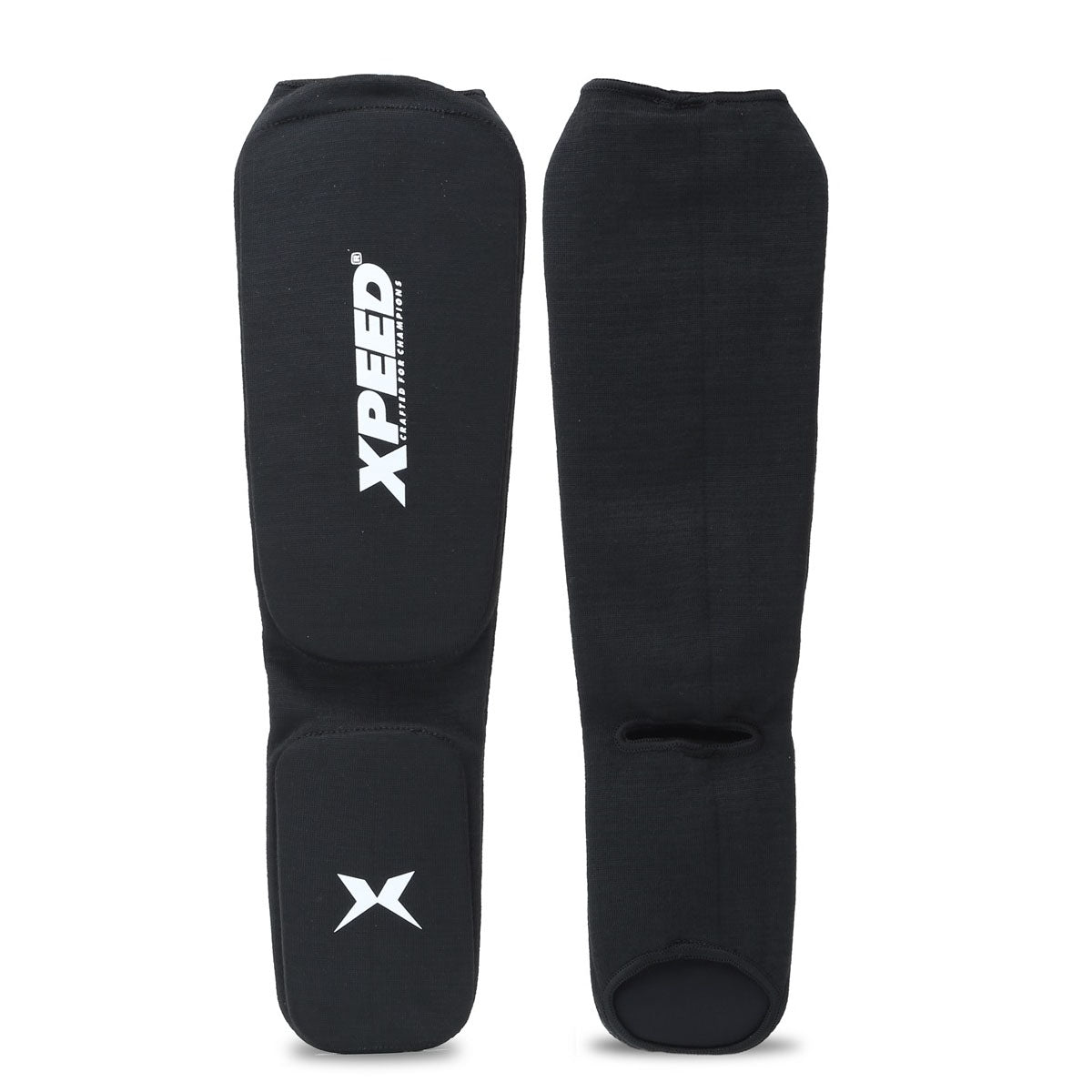 XPEED XP3066 fabric shin guard for martial arts and MMA, lightweight compression shin guards with padded protection.