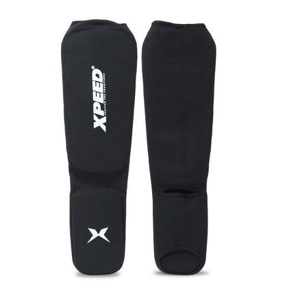 XPEED XP3066 fabric shin guard for martial arts and MMA, lightweight compression shin guards with padded protection.