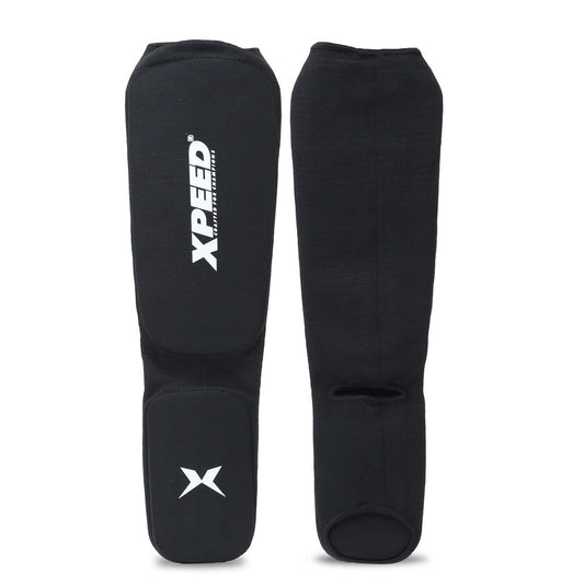 XPEED XP3066 fabric shin guard for martial arts and MMA, lightweight compression shin guards with padded protection.