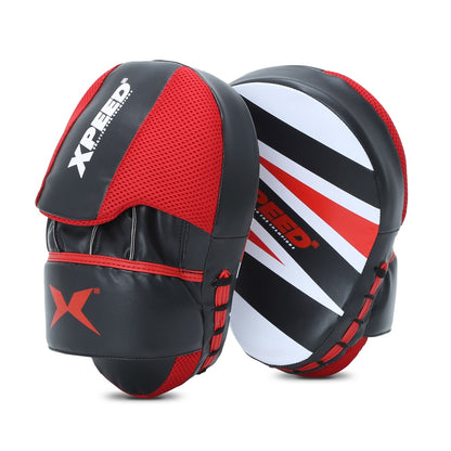 XPEED XP404 curved focus pads with multi-layer foam for boxing and MMA training, designed for precise strikes and durability.