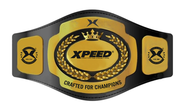 Xpeed XP5007 professional championship boxing belt with custom design, featuring detailed leather strap and engraved plate.