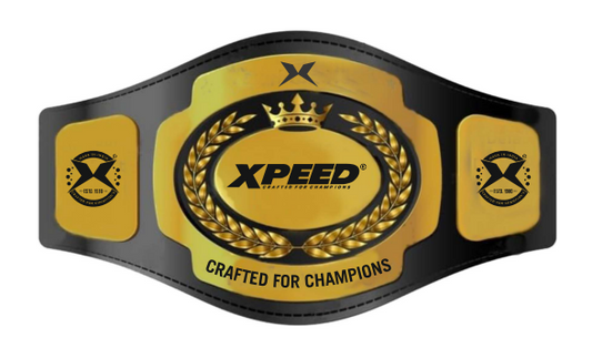 Xpeed XP5007 professional championship boxing belt with custom design, featuring detailed leather strap and engraved plate.