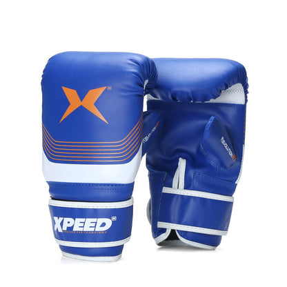 Xpeed XP502 boxing gloves in black with padded wrist support and adjustable strap for secure fit, designed for training and sparring.