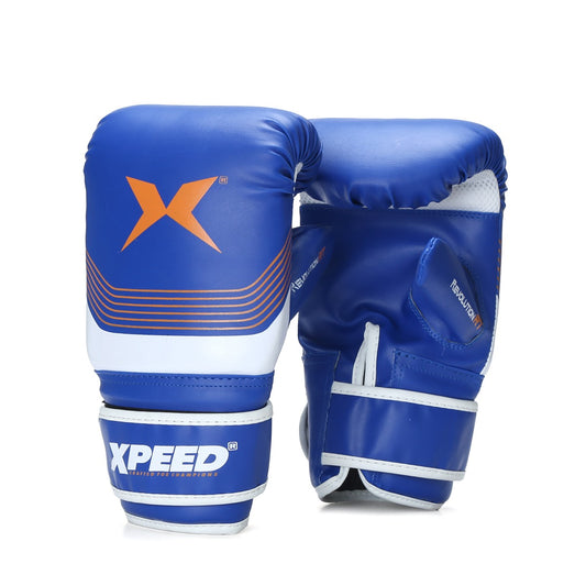 Xpeed XP502 boxing gloves in black with padded wrist support and adjustable strap for secure fit, designed for training and sparring.