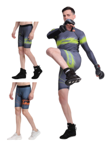 Men's XPEED XP703 compression shorts in black with orange and hex green accents, designed for athletic performance and support.