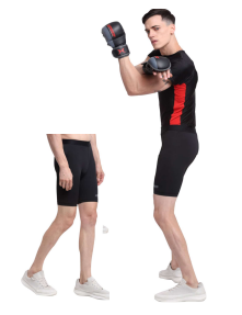 Black and red XPEED XP704 compression shorts for men, close-up view showing the snug fit and breathable fabric.