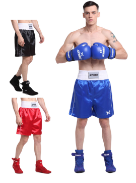 XPEED XP730 satin boxing shorts with professional 100% polyester satin fabric, featuring a sleek design for boxing training and competitions.