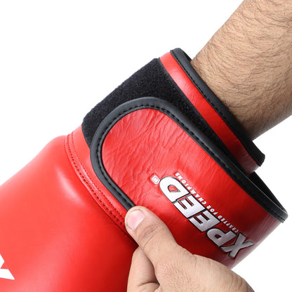 Xpeed XP101 boxing gloves in black with red accents, designed for professional training and competition, BFI approved.