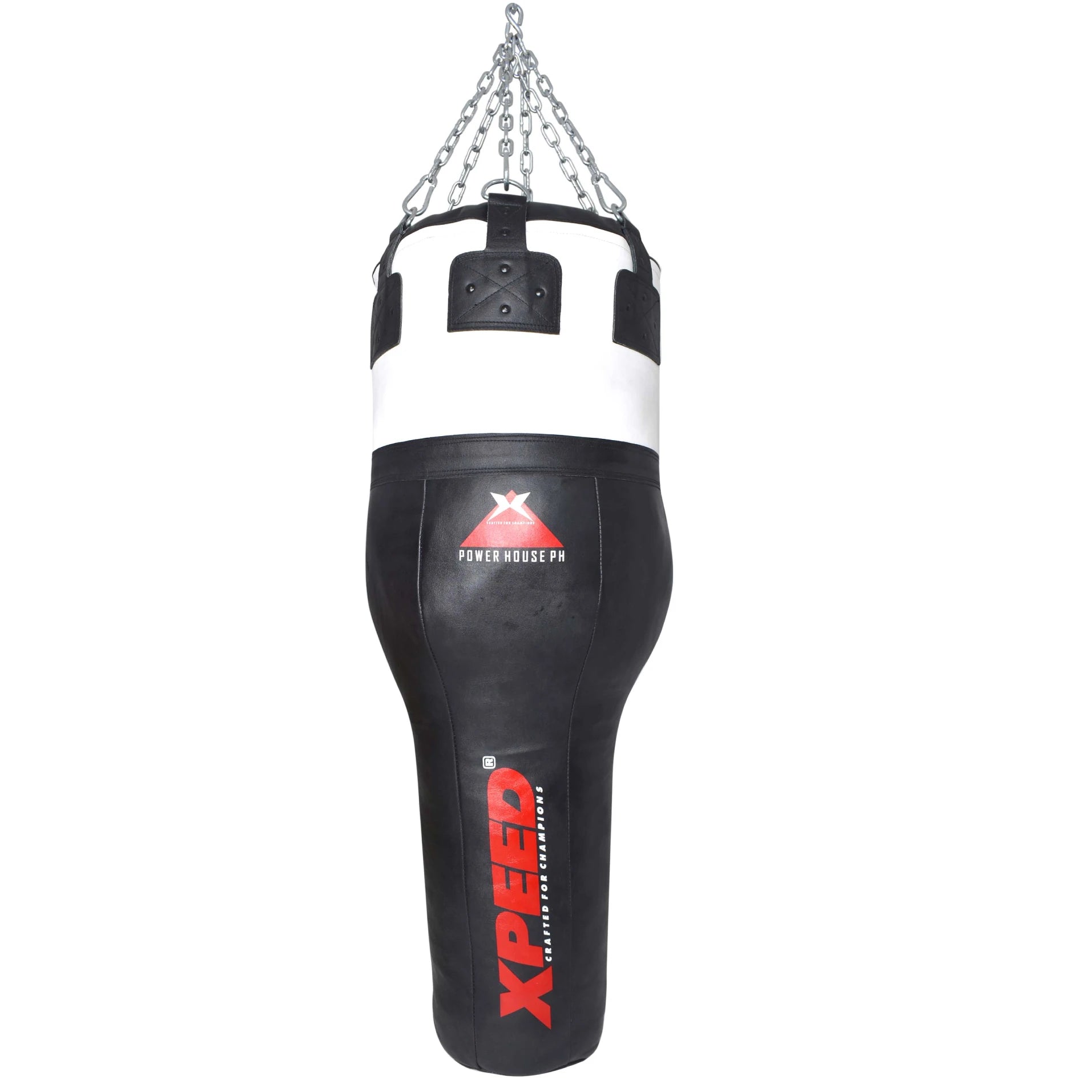 Xpeed XP204 leather upper cut punch bag hanging in a gym, designed for boxing training and fitness workouts.