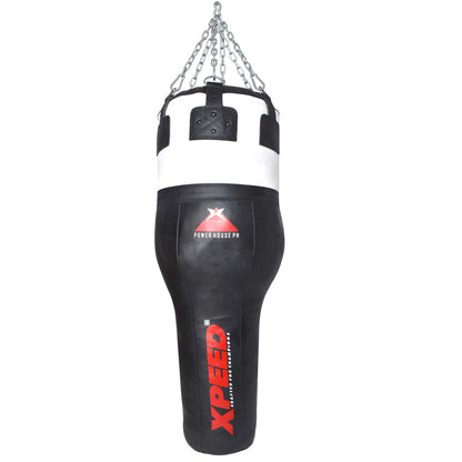 Xpeed XP204 leather upper cut punch bag hanging in a gym, designed for boxing training and fitness workouts.