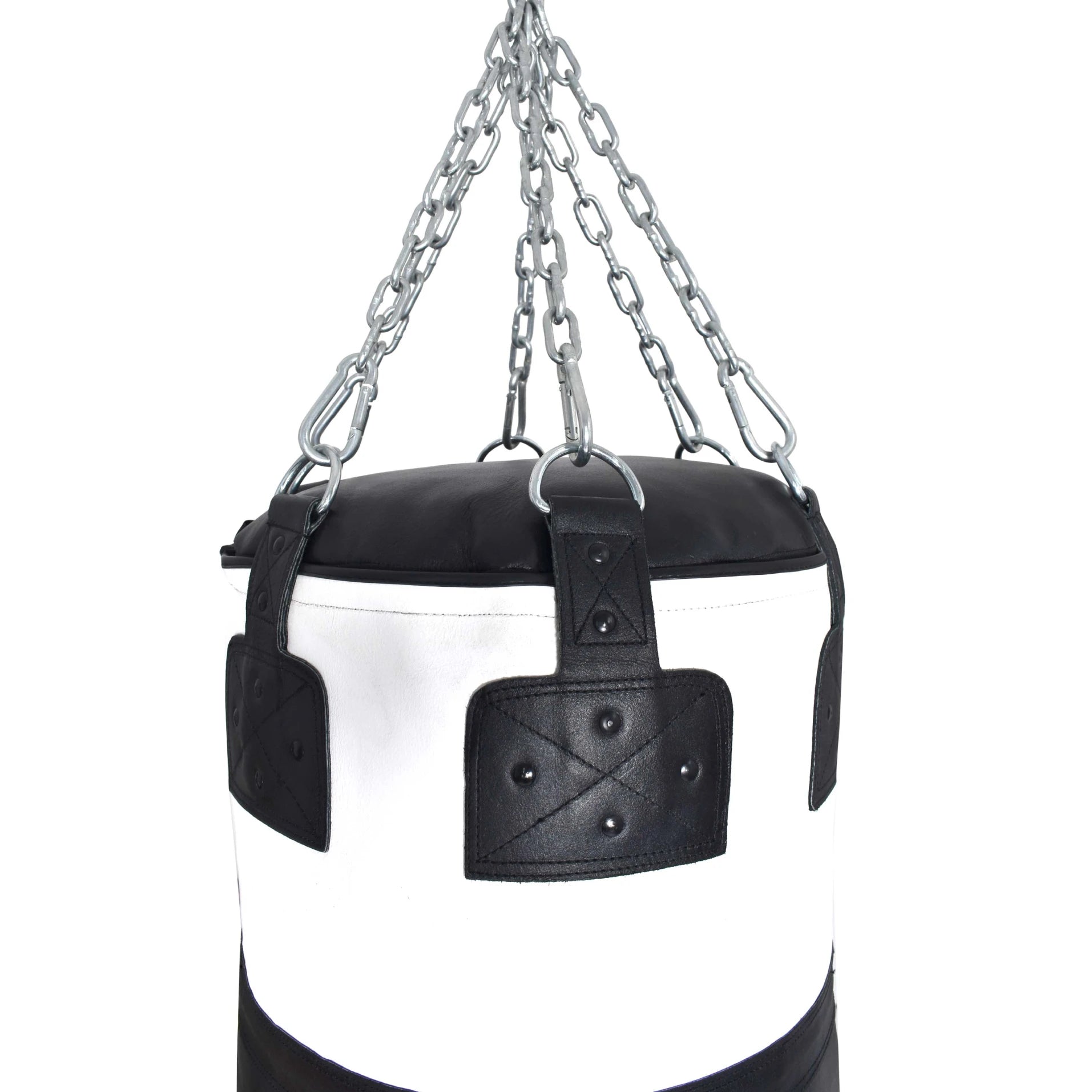 Xpeed XP204 upper cut punch bag made of all leather for boxing training, shown hanging in a gym setting.