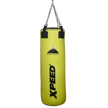 Xpeed XP213 Revolution RT heavy duty punch bag hanging in a gym setting for boxing and martial arts training.