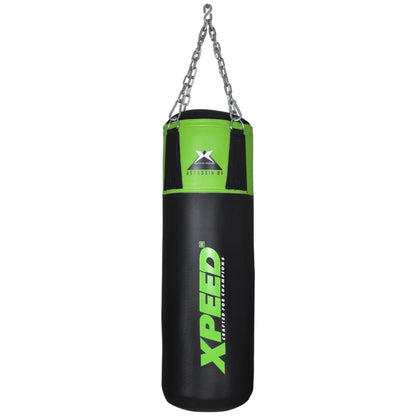 Xpeed XP201 Carbonium PU punch bag for boxing and MMA training, shown hanging in front view with reinforced stitching.