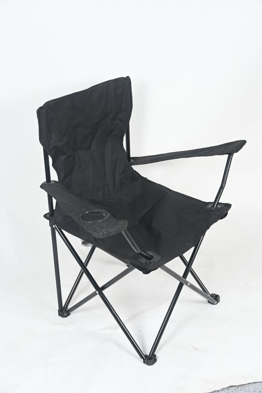 XPEED XP2464 Folding Camping Chair with Armrest Cupholder 300D Black Canvas PE Coated No Assembly for Indoor Outdoor Use