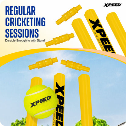 Xpeed Cricket Stumps – Plastic Stump Set Full Size Cricket Stumps & Bails for Practice Match (Front View)