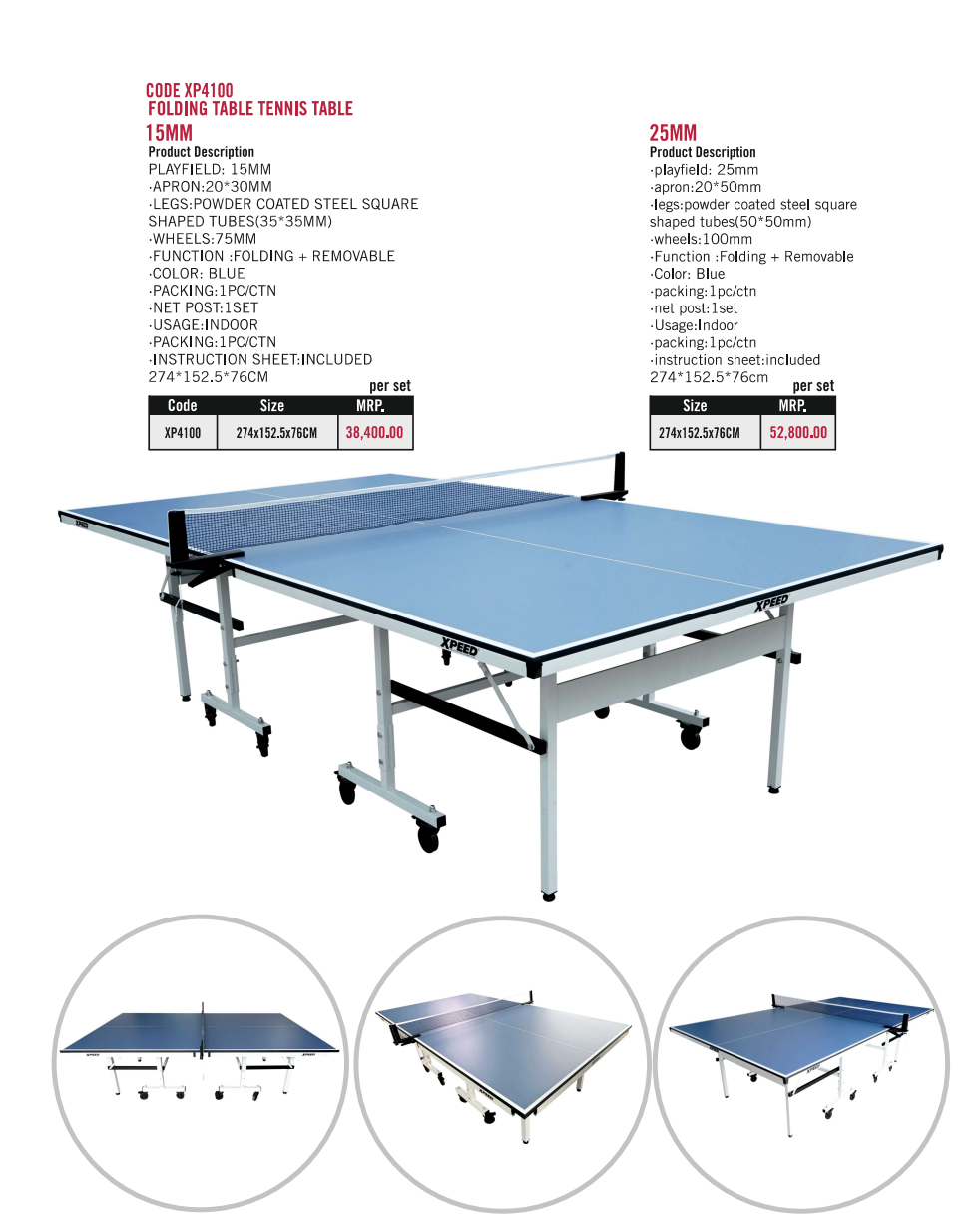 Xpeed Table Tennis Table – Folding Table Tennis Table Indoor Powder Coated Steel Legs Foldable in 15MM